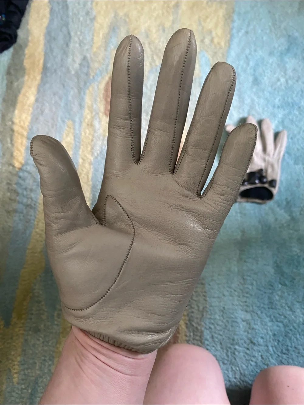 3.1 Phillip Lim Taupe Leather Gloves with Black Jewel Embellishments